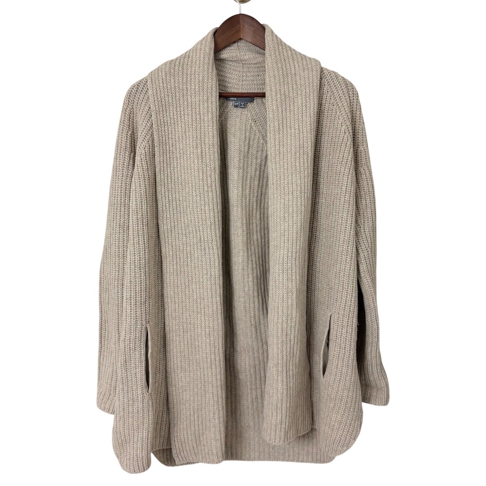 Vince Cardigan Women's S Beige Yak Wool Ribbed Shawl Collar Open Sweater Minimal
